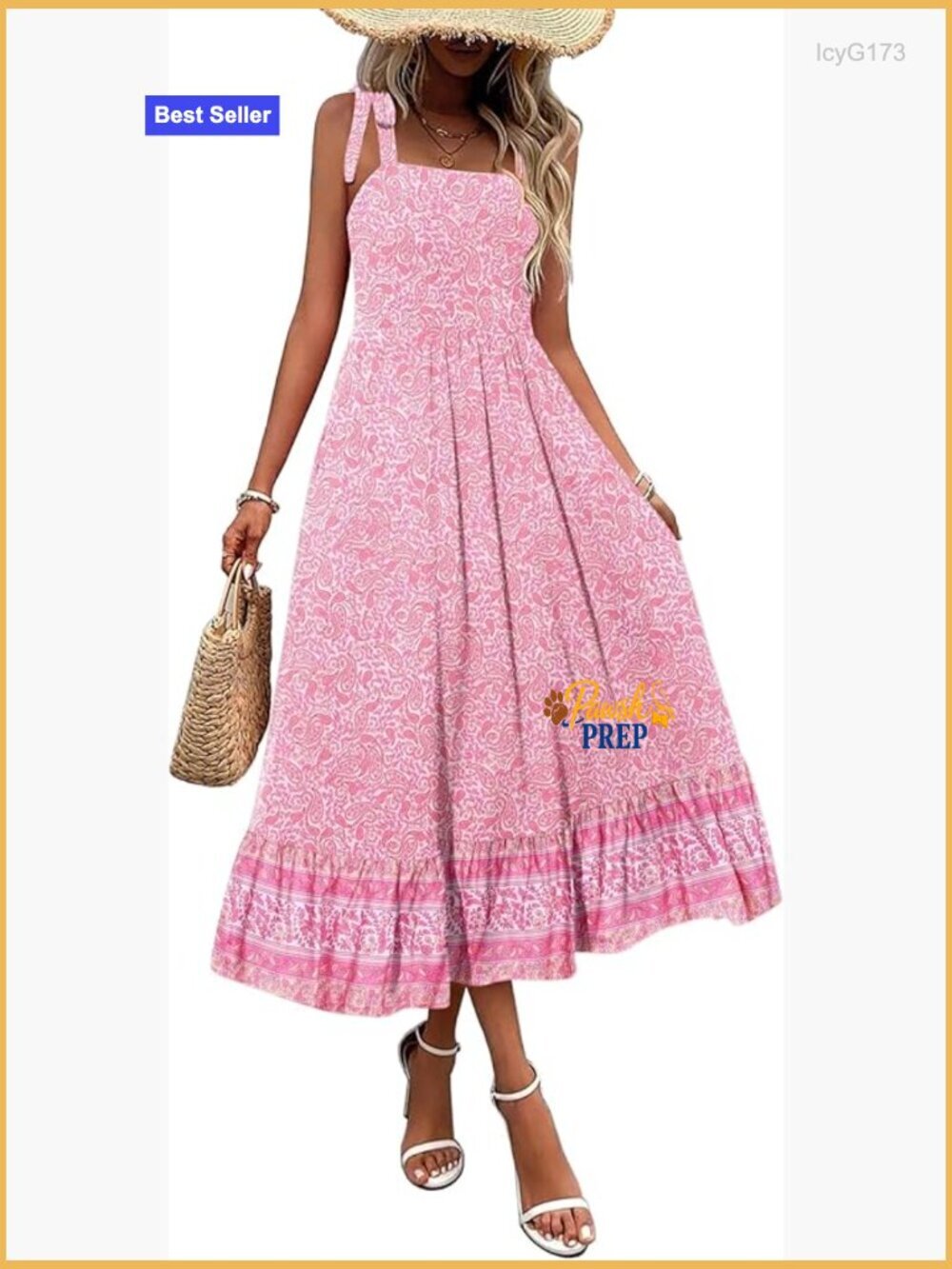 Summer Maxi Dress with Pockets Spaghetti Strap Flowy Boho Sundress